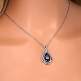 CZ Royal Blue Dainty Queen's Elegant Pendent Necklace, Gift for her, Bridesmaid Proposal, Valentines