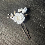 Freshwater Pearl White Rose And Buds Hair Pin, Bridal Hair Pins, Bridal Hair Accessories, Wedding Hair Accessory.