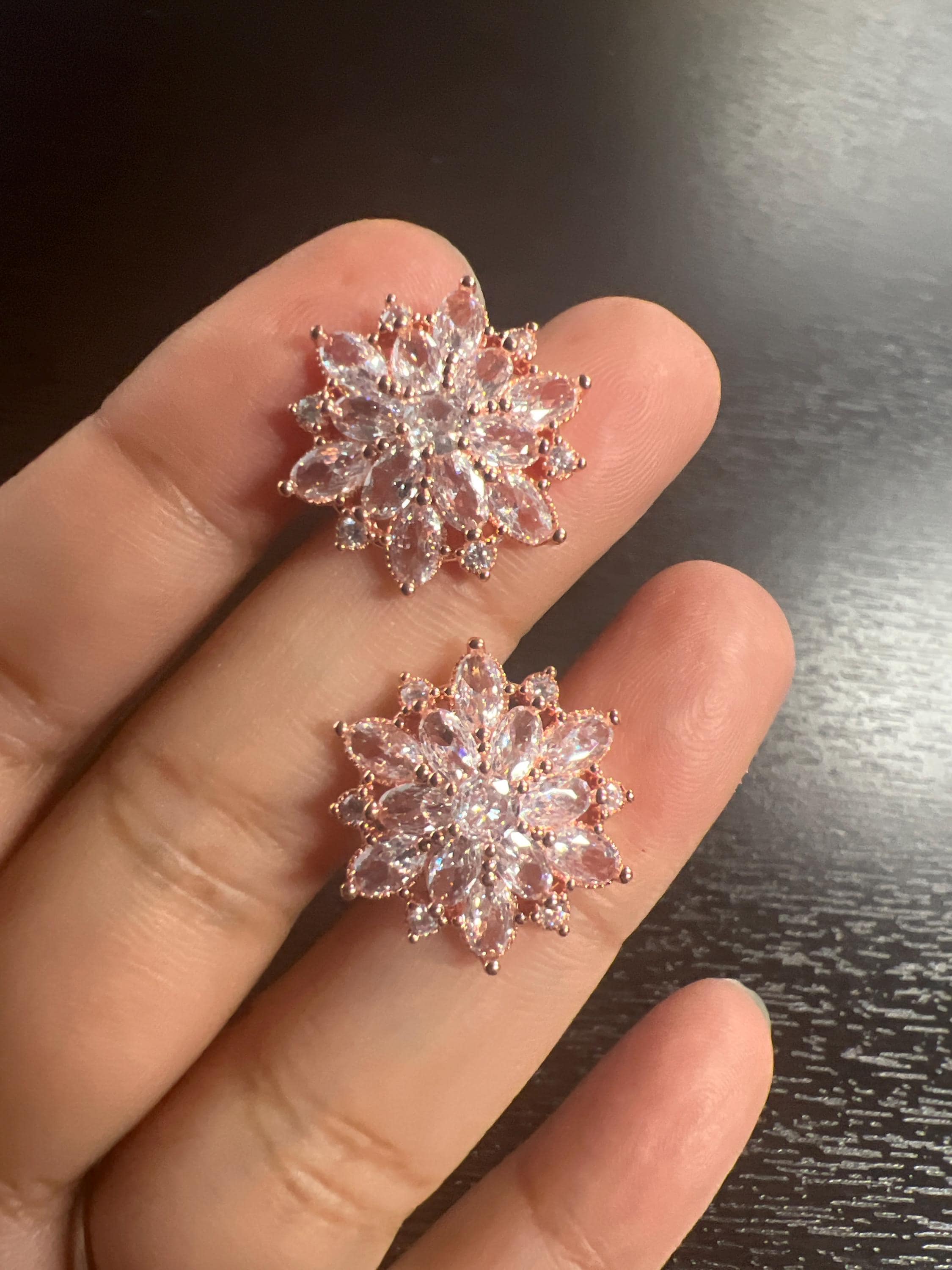 Cubic Zirconia Diamond Flower Leaves stud Earrings, Bridal Jewelry, Bridal Stud Earrings, Crystal Bridal Earrings, Statement Earrings Cz