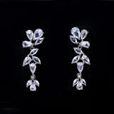 Asymmetrical Floral Leaves Vine Drop Necklace Set, Long Bridal Jewelry, Bridal Earrings And Necklace, Crystal Bridal , Statement Earrings