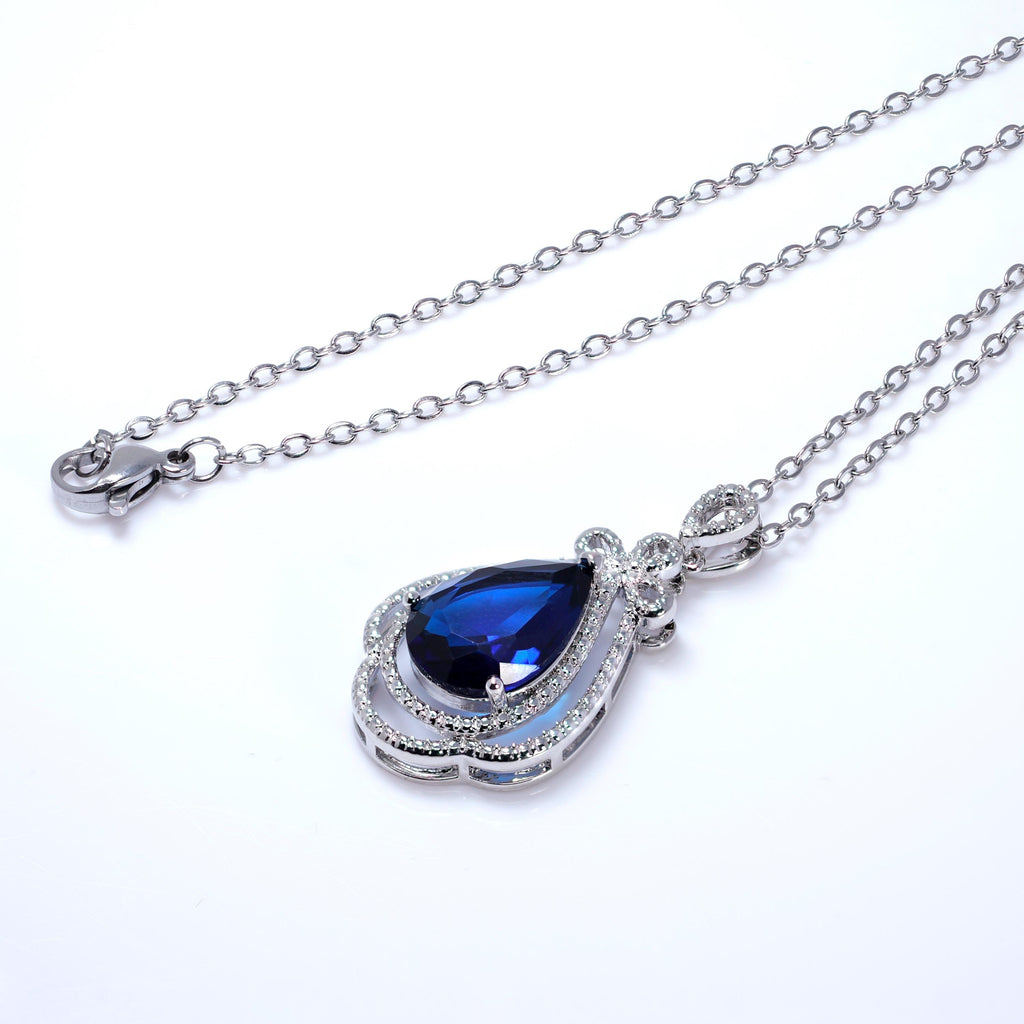 CZ Royal Blue Dainty Queen's Elegant Pendent Necklace, Gift for her, Bridesmaid Proposal, Valentines