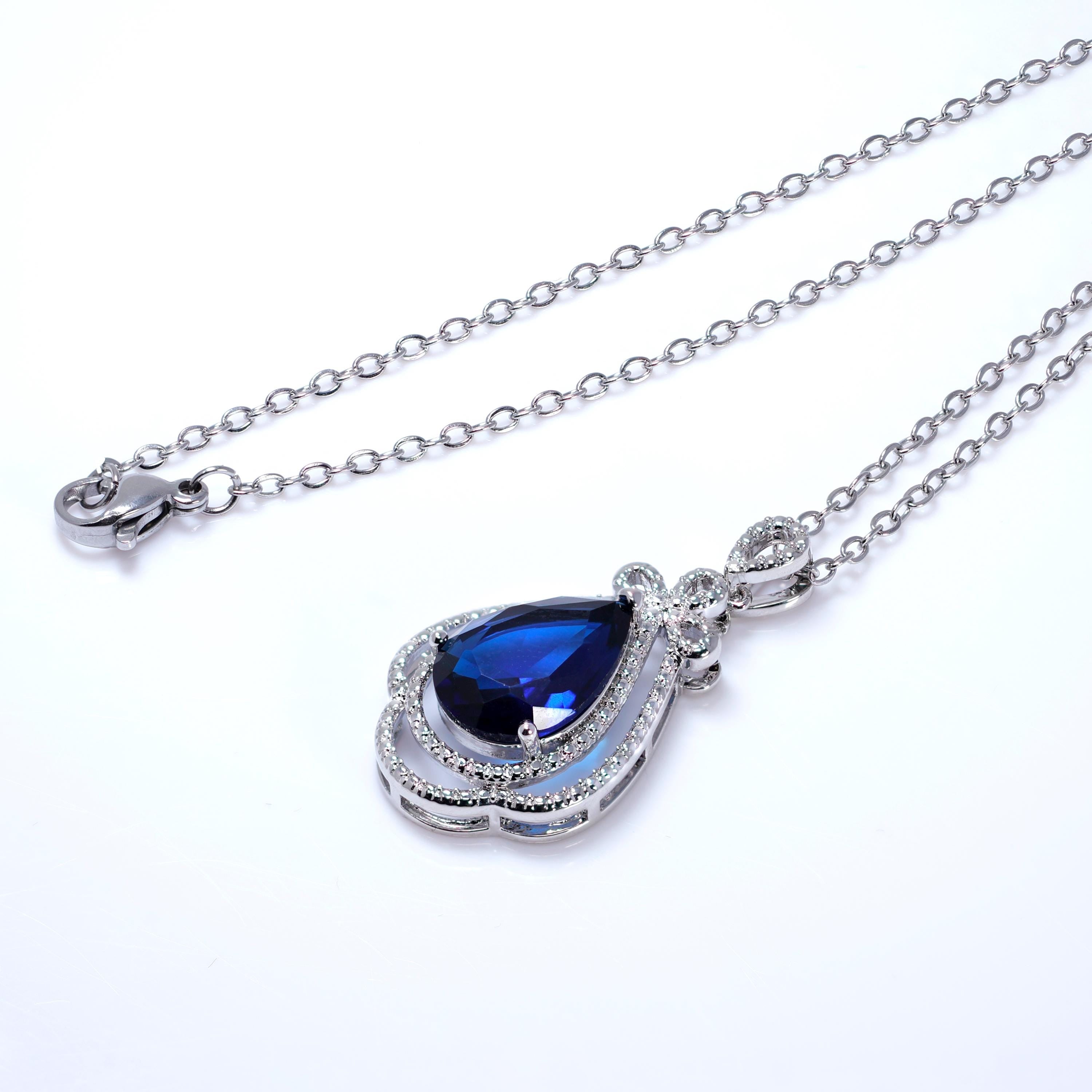 CZ Royal Blue Dainty Queen's Elegant Pendent Necklace, Gift for her, Bridesmaid Proposal, Valentines