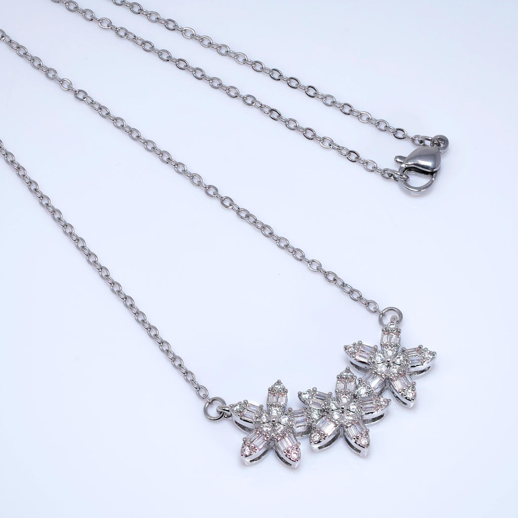 Dainty Smile In Flowers Dainty Necklace , Long Bridal Jewelry, Bridal Earrings And Necklace, Statement Earrings Cz Necklace Set.