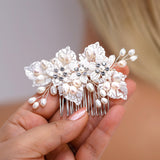 Natural Pearl, White Flower And Leaves Hair Comb, Bridal Hair Comb, Gift For Her, Bridesmaid, Mother Of Bride/Groom Accessory
