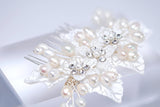 Natural Pearl, White Flower And Leaves Hair Comb, Bridal Hair Comb, Gift For Her, Bridesmaid, Mother Of Bride/Groom Accessory