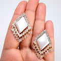 CZ Deco Mirage Faux Pearl Tassel Stud Earrings, Bridal Jewelry, Crystal Bridal Earrings, Statement Earrings Cz