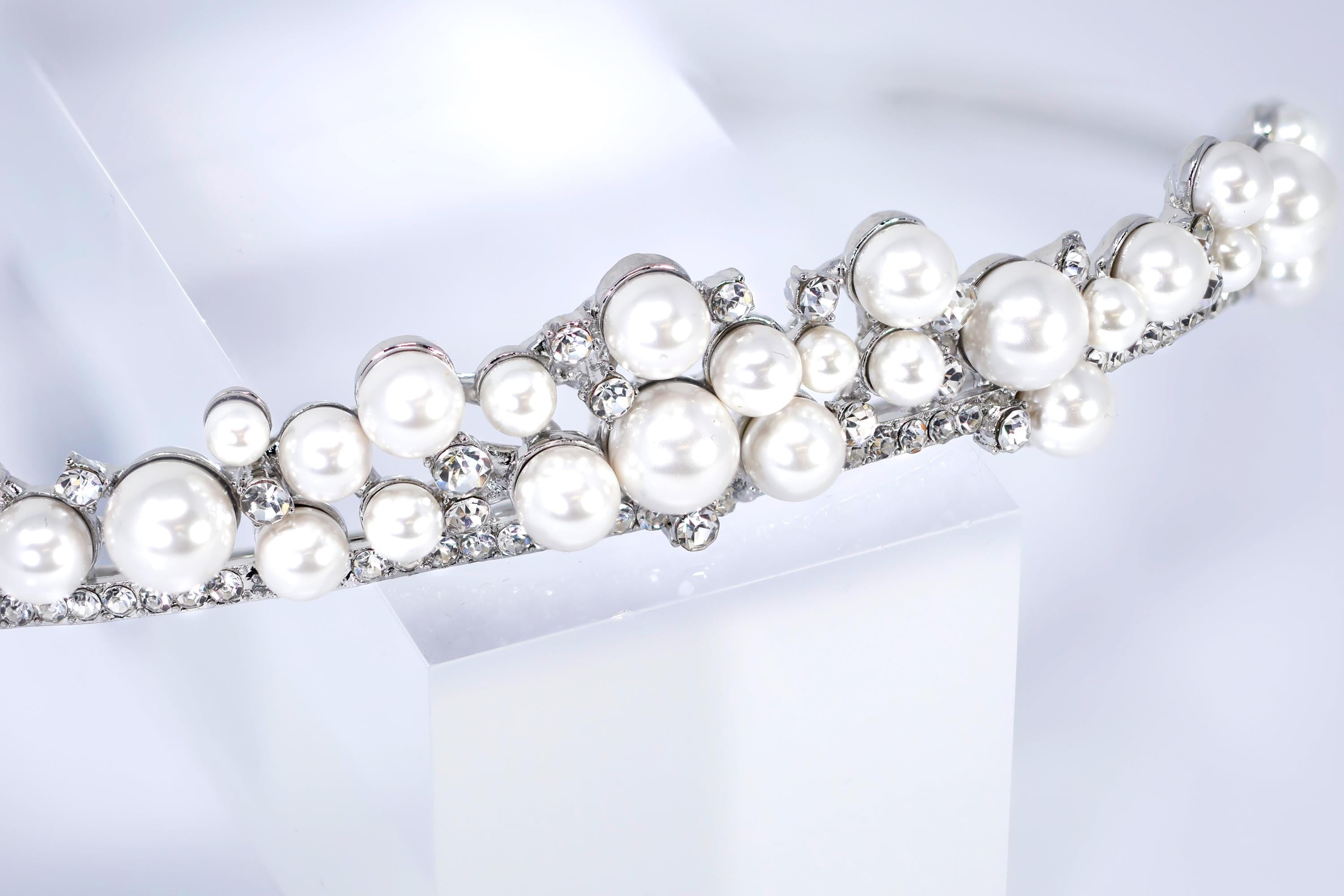 A Crown For the Moon Pearl Tiara , Bridal Crown, Crystal Wedding, Crystal Wedding Crown, Tiara Bride
