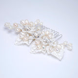 Natural Pearl, White Flower And Leaves Hair Comb, Bridal Hair Comb, Gift For Her, Bridesmaid, Mother Of Bride/Groom Accessory