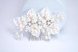 Natural Pearl, White Flower And Leaves Hair Comb, Bridal Hair Comb, Gift For Her, Bridesmaid, Mother Of Bride/Groom Accessory