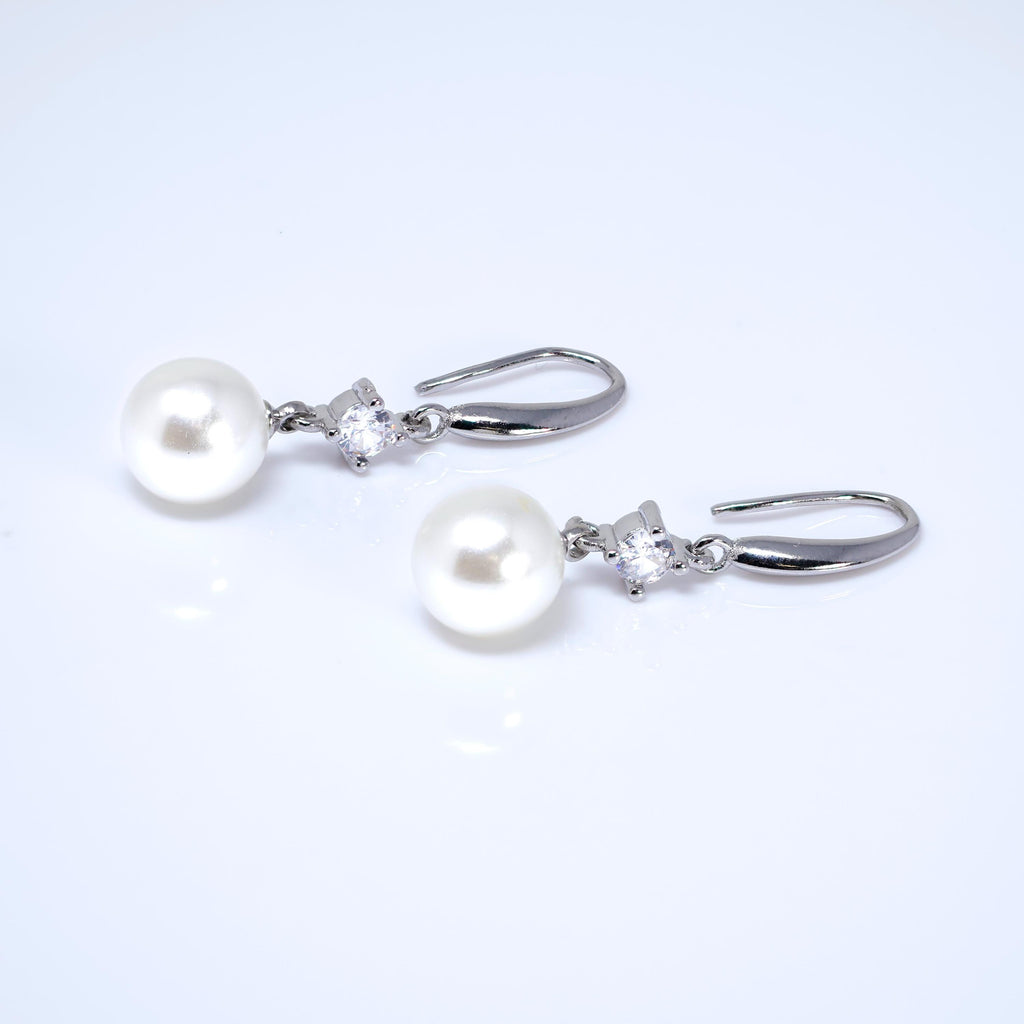 Pearl Promise Drop Bridal Earrings, Crystal Bridal Earrings, Statement Earrings Cz
