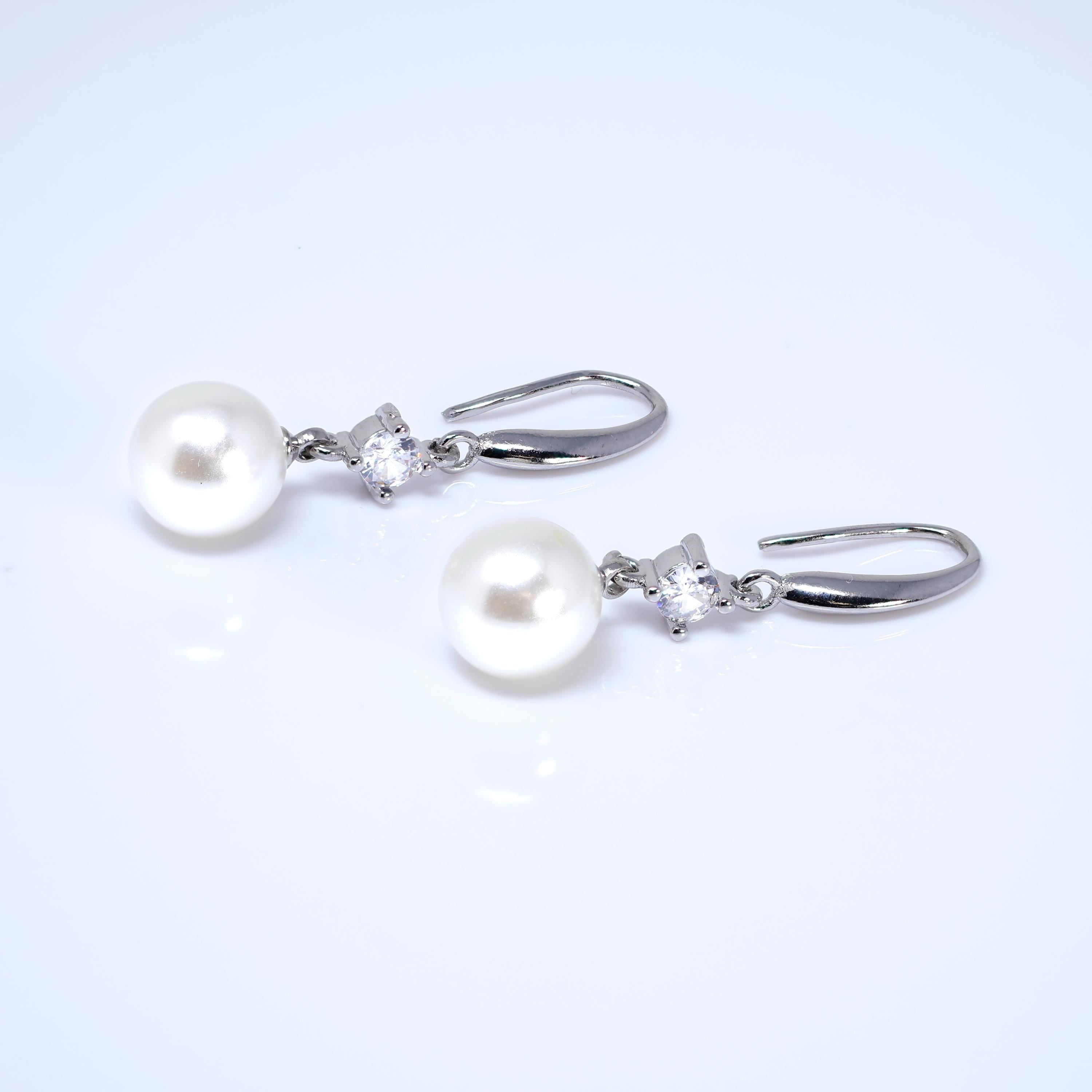 Pearl Promise Drop Bridal Earrings, Crystal Bridal Earrings, Statement Earrings Cz