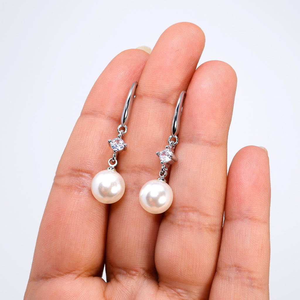 Pearl Promise Drop Bridal Earrings, Crystal Bridal Earrings, Statement Earrings Cz