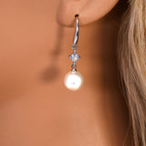 Pearl Promise Drop Bridal Earrings, Crystal Bridal Earrings, Statement Earrings Cz