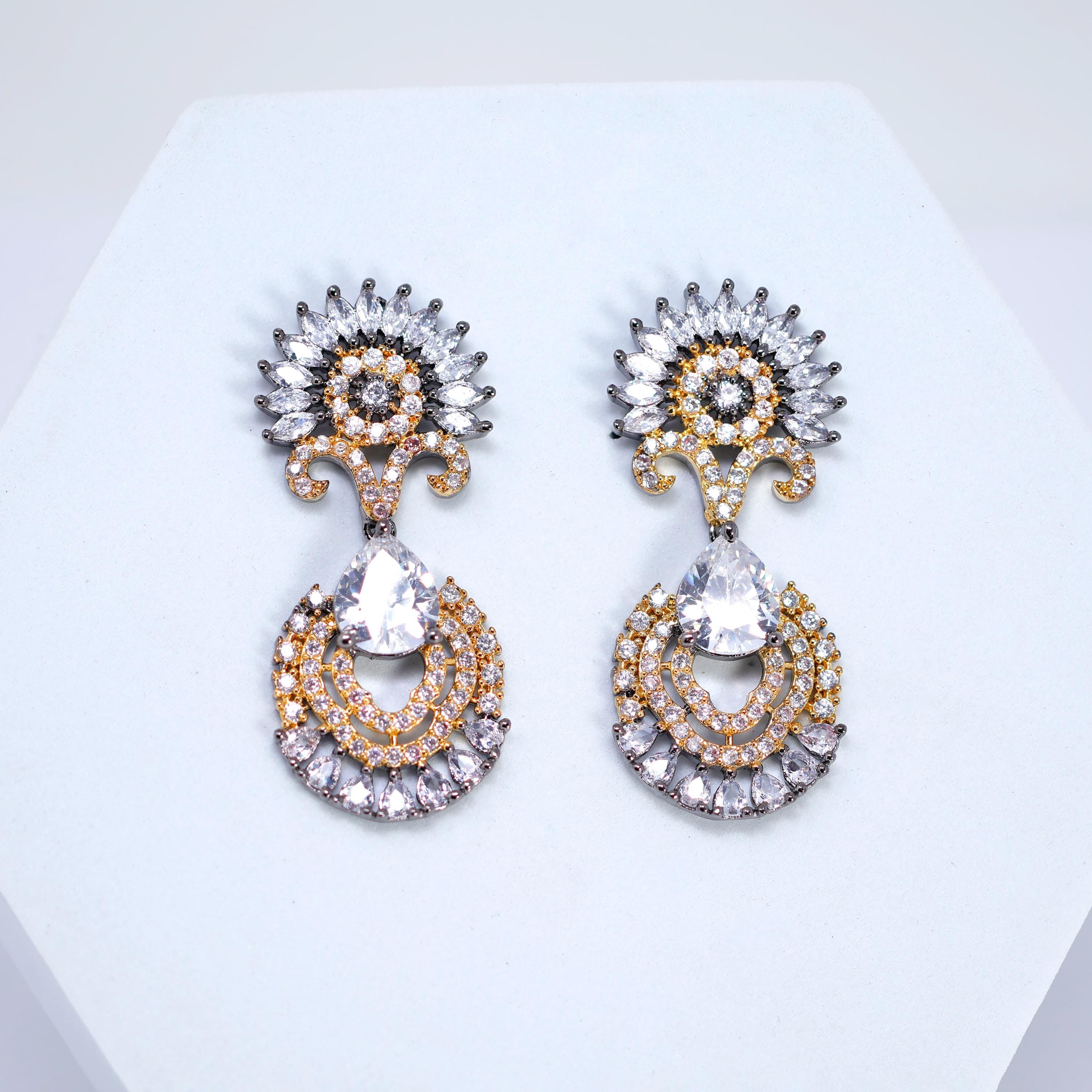 Black Gold Sunrise Sonata Earrings: Statement Chandelier Earrings