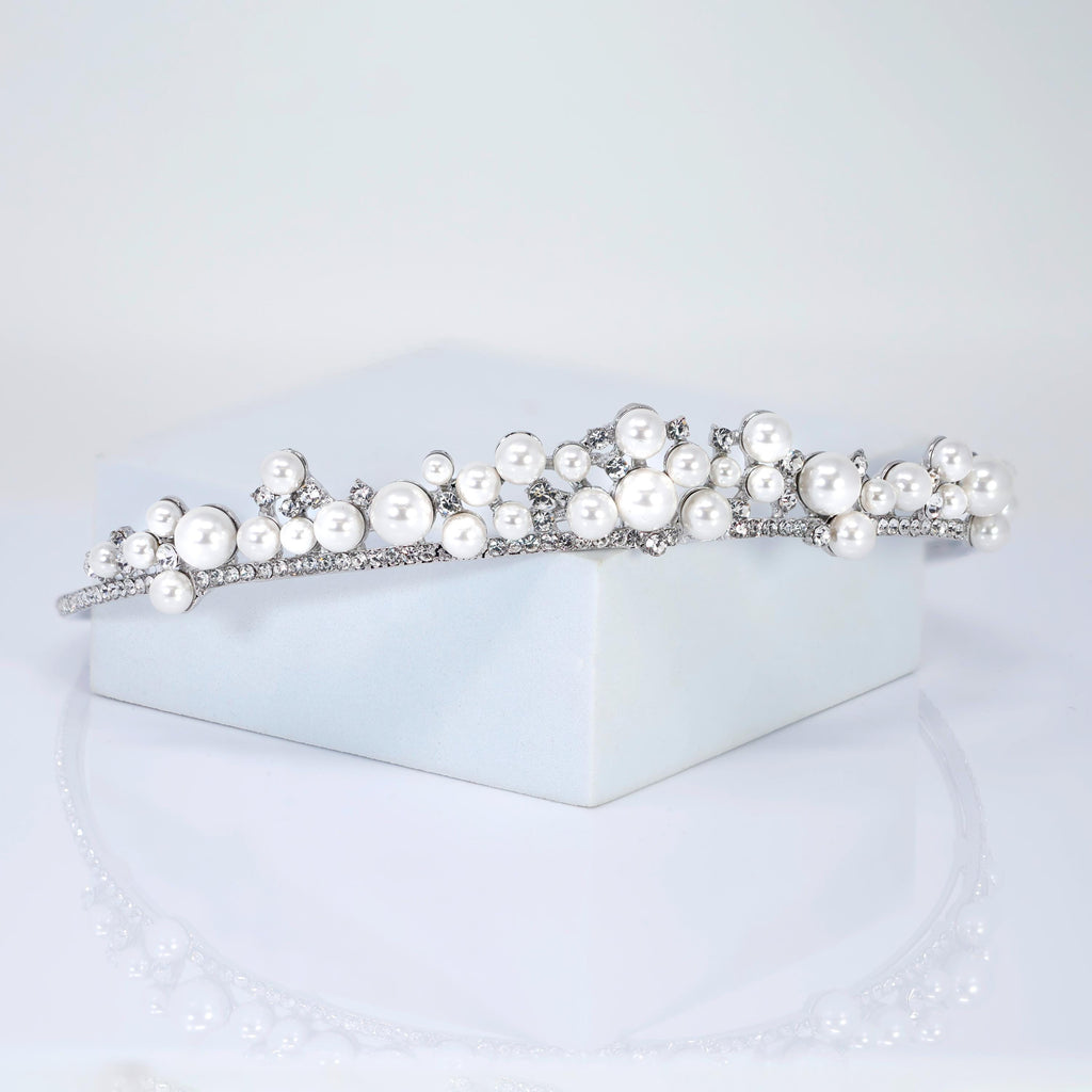 A Crown For the Moon Pearl Tiara , Bridal Crown, Crystal Wedding, Crystal Wedding Crown, Tiara Bride