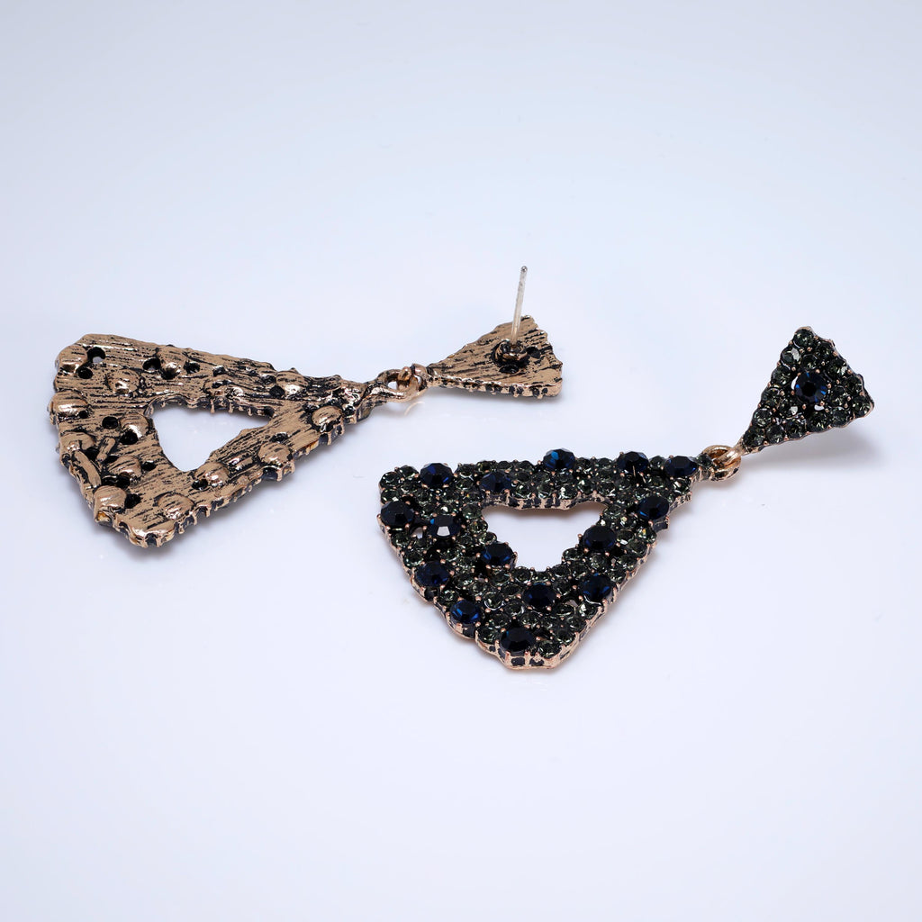 Black Deep Blue Starless Night Triangle Earrings: Valentine Statement Jewelry