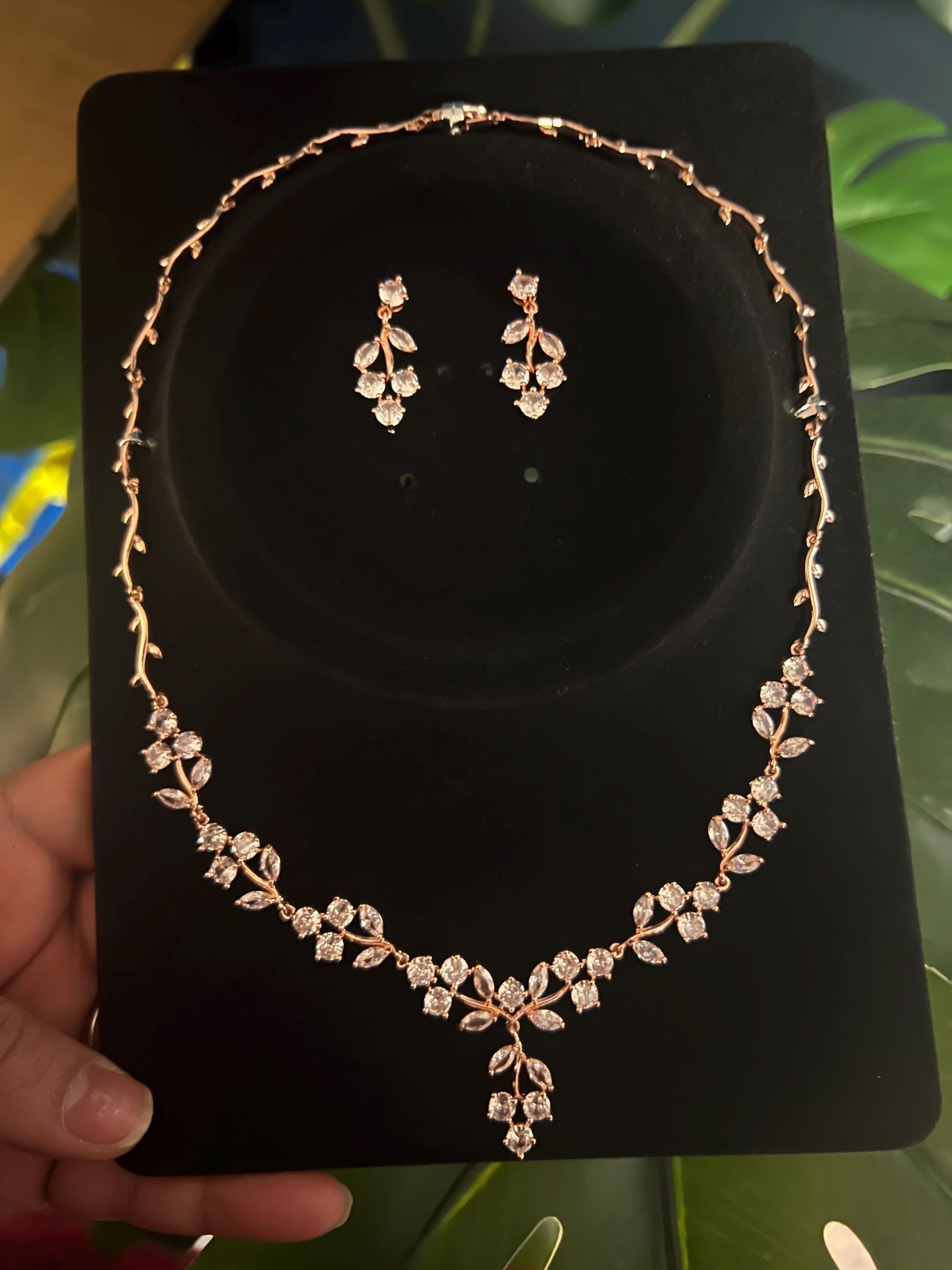 Swarovski Crystal Leaves, Long Bridal Jewelry, Bridal Earrings And Necklace, Crystal Bridal Earrings, Statement Earrings Cz Necklace Set.