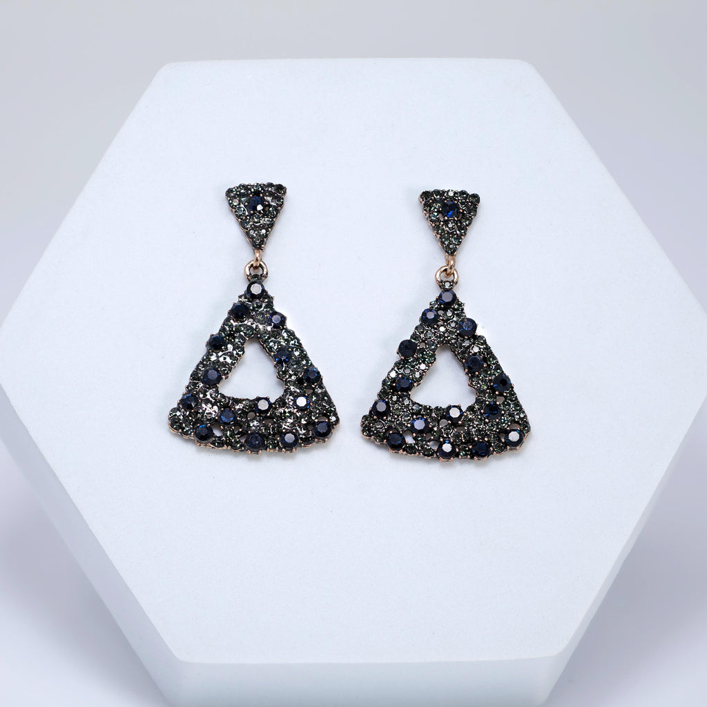 Black Deep Blue Starless Night Triangle Earrings: Valentine Statement Jewelry