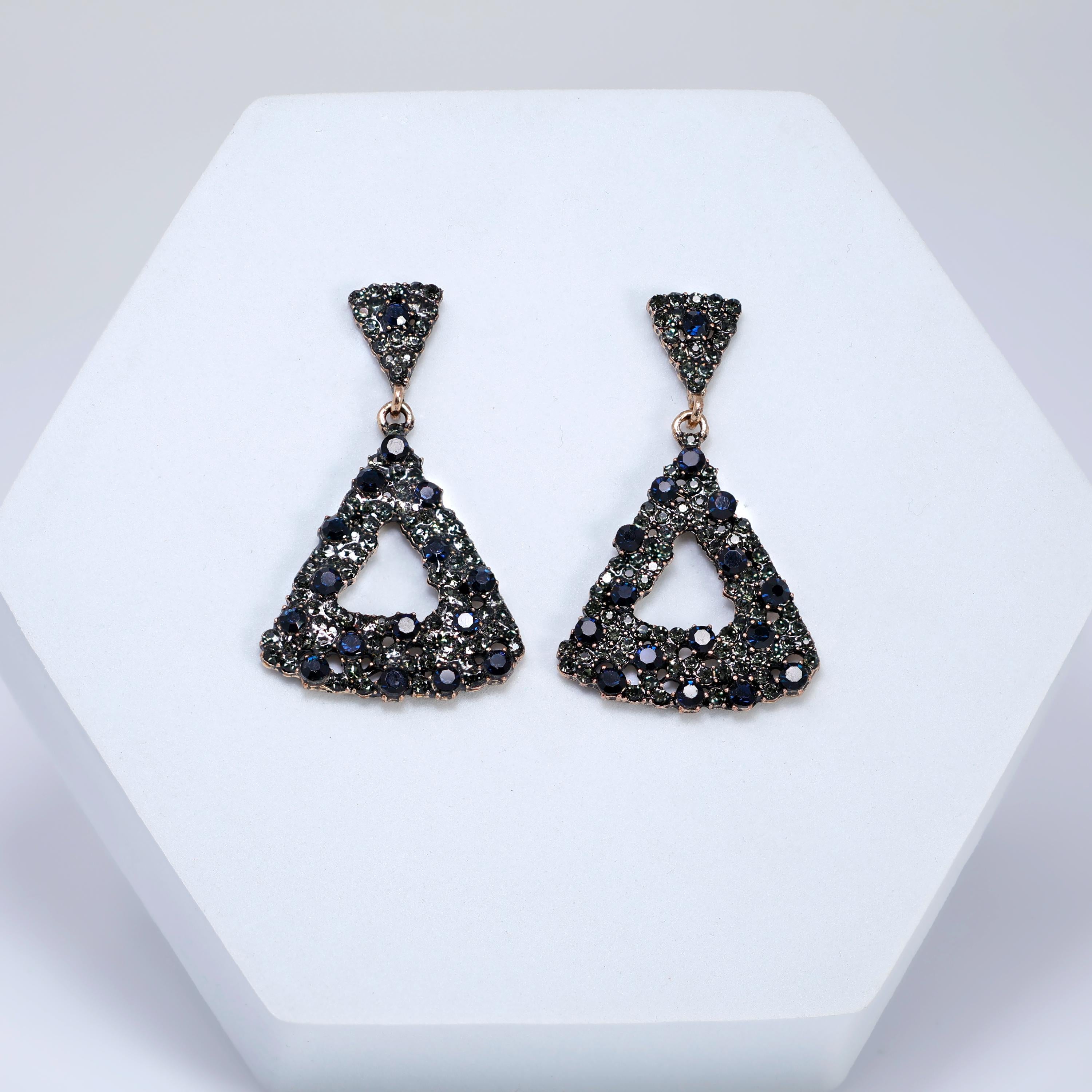 Black Deep Blue Starless Night Triangle Earrings: Valentine Statement Jewelry