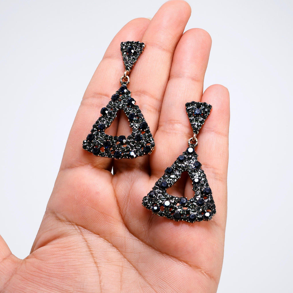 Black Deep Blue Starless Night Triangle Earrings: Valentine Statement Jewelry
