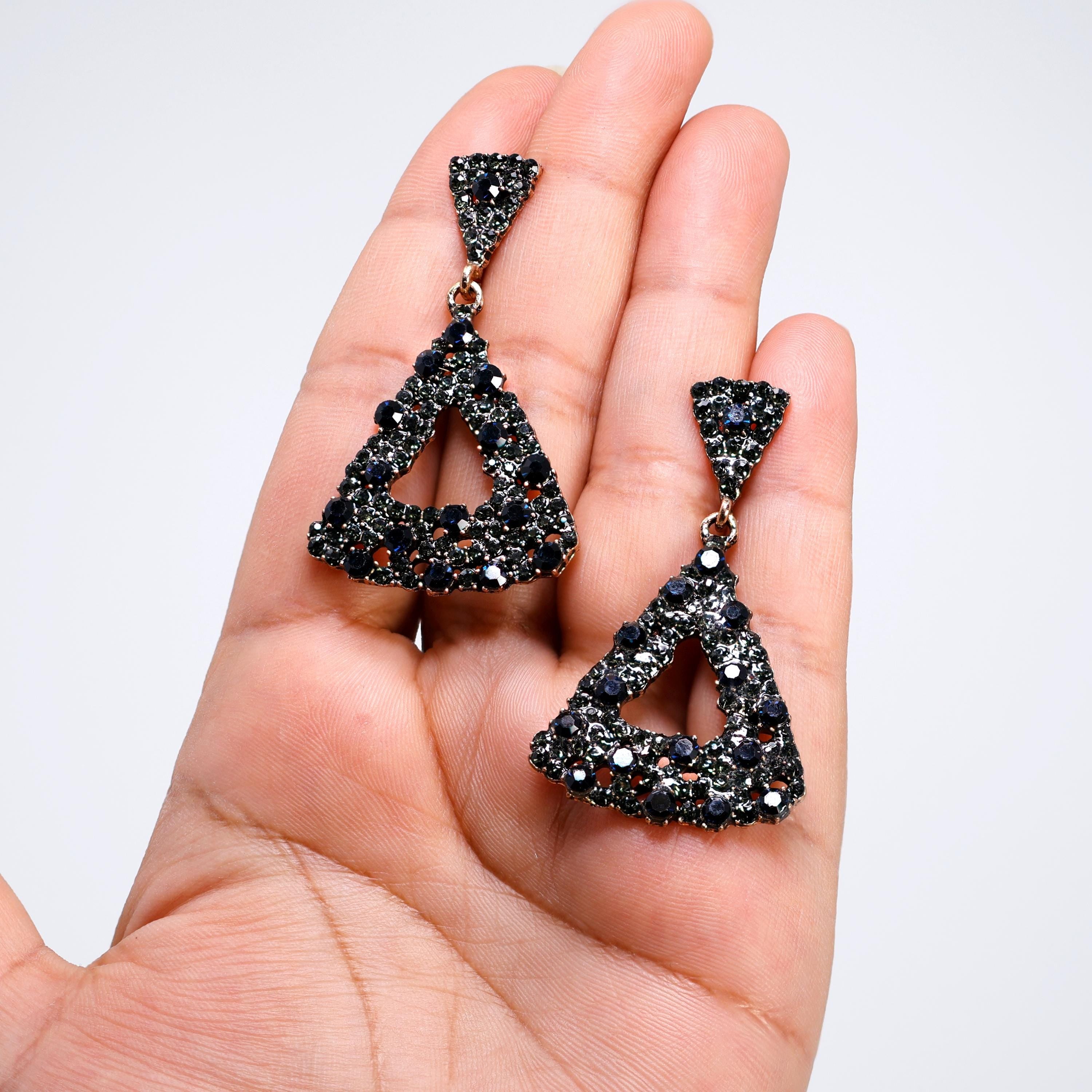 Black Deep Blue Starless Night Triangle Earrings: Valentine Statement Jewelry