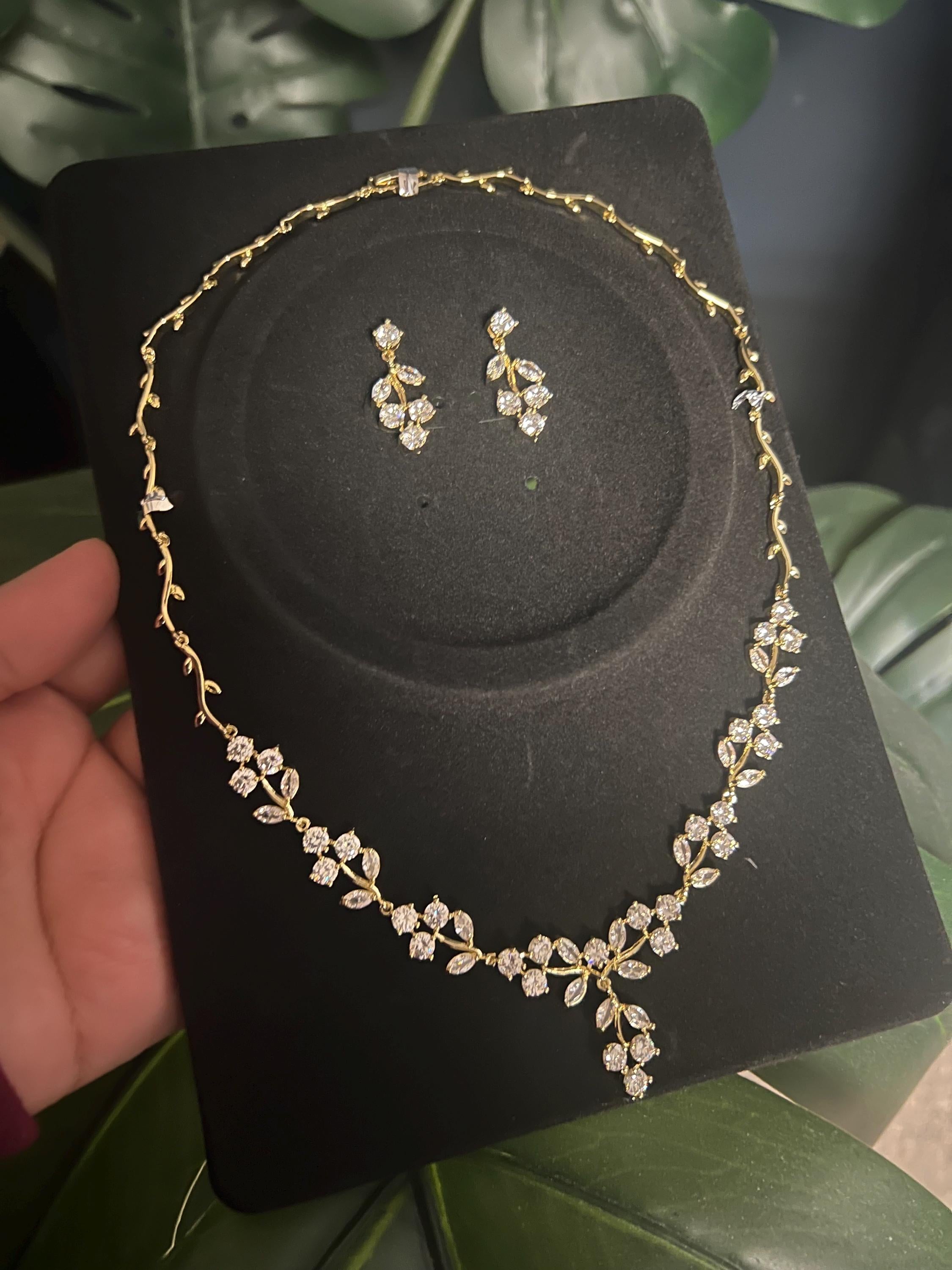 Swarovski Crystal Leaves, Long Bridal Jewelry, Bridal Earrings And Necklace, Crystal Bridal Earrings, Statement Earrings Cz Necklace Set.