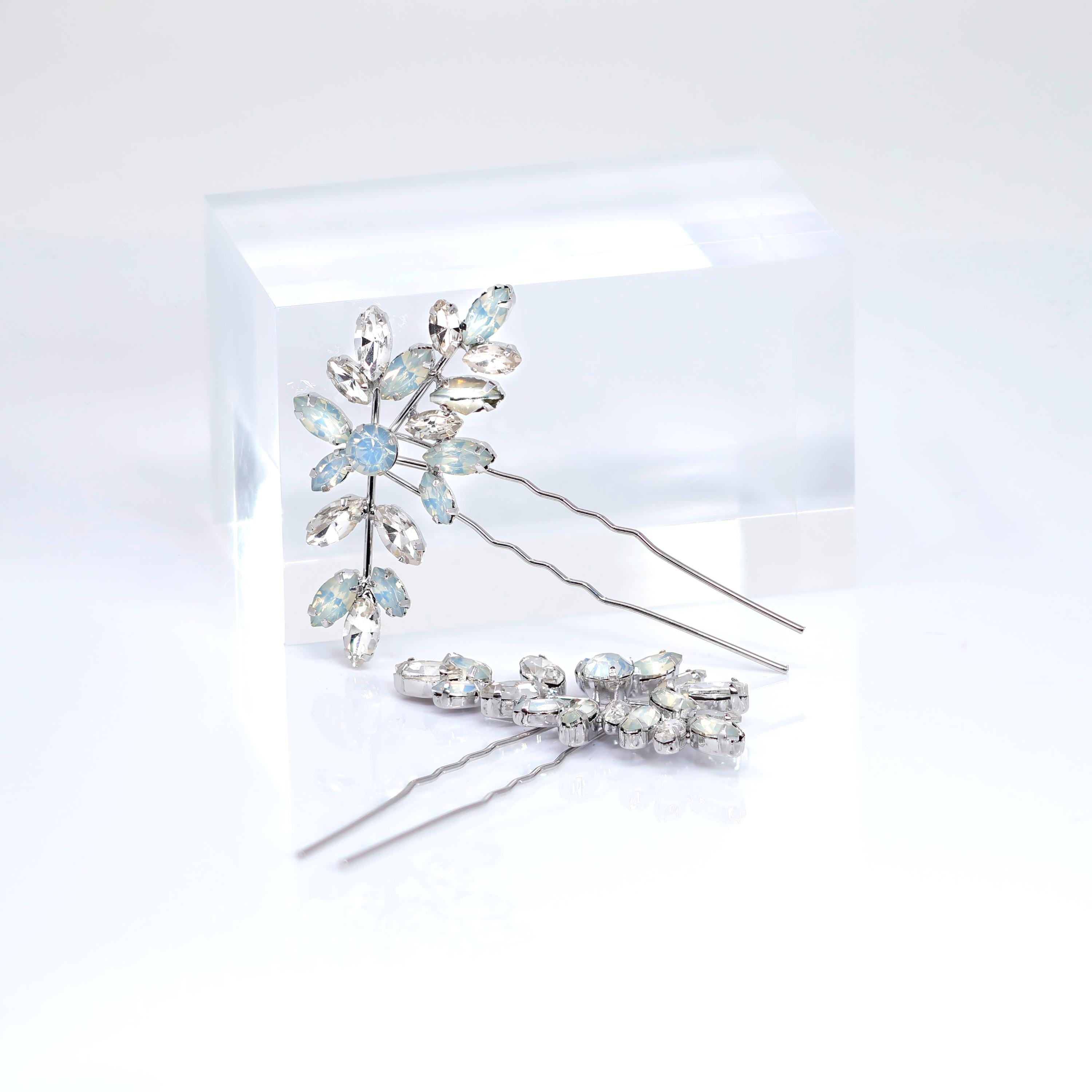 Set Of Two Something Blue Rhinestone Vine Leaves Bridal Hair Pins, Gift For Her, Opal Bride Hair Accessories, Mother Of Bride/Groom