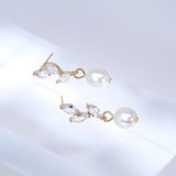 14k Gold Cubic Zirconia First light White Pearl Dew drop Dainty Earrings, Bridal Jewelry, Minimalist Earring, Crystal Statement Earrings Cz