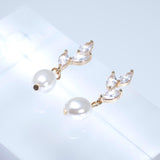 14k Gold Cubic Zirconia First light White Pearl Dew drop Dainty Earrings, Bridal Jewelry, Minimalist Earring, Crystal Statement Earrings Cz