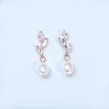 14k Gold Cubic Zirconia First light White Pearl Dew drop Dainty Earrings, Bridal Jewelry, Minimalist Earring, Crystal Statement Earrings Cz