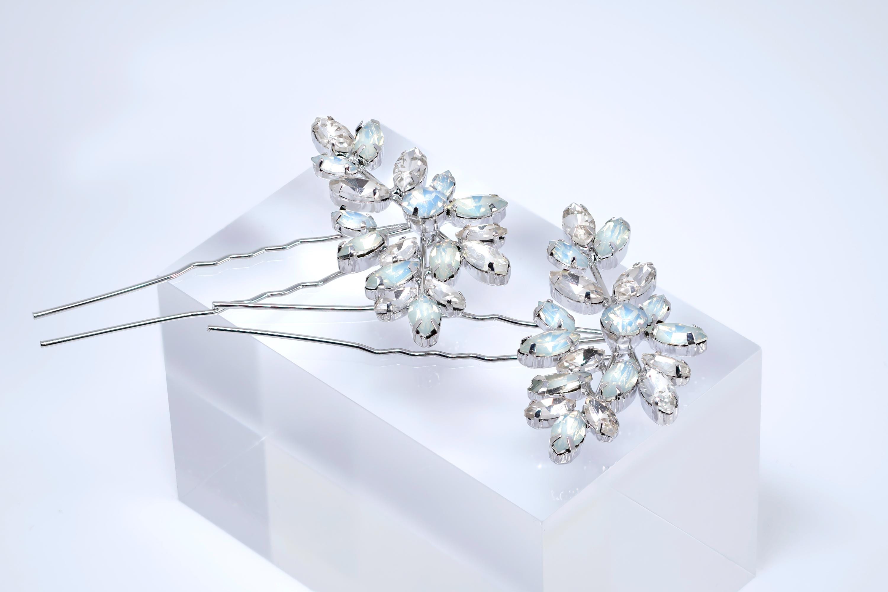 Set Of Two Something Blue Rhinestone Vine Leaves Bridal Hair Pins, Gift For Her, Opal Bride Hair Accessories, Mother Of Bride/Groom