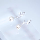 14k Gold Cubic Zirconia First light White Pearl Dew drop Dainty Earrings, Bridal Jewelry, Minimalist Earring, Crystal Statement Earrings Cz
