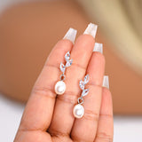 14k Gold Cubic Zirconia First light White Pearl Dew drop Dainty Earrings, Bridal Jewelry, Minimalist Earring, Crystal Statement Earrings Cz