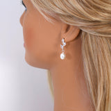 14k Gold Cubic Zirconia First light White Pearl Dew drop Dainty Earrings, Bridal Jewelry, Minimalist Earring, Crystal Statement Earrings Cz