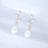 14k Gold Cubic Zirconia First light White Pearl Dew drop Dainty Earrings, Bridal Jewelry, Minimalist Earring, Crystal Statement Earrings Cz