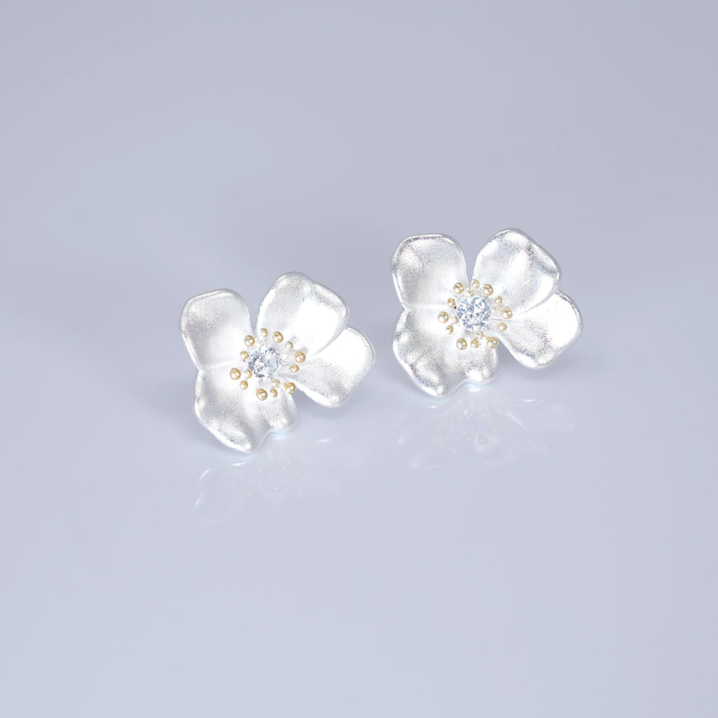 Cubic Zirconia Dainty Petal Crystal Flower Stud, Bridal Jewelry, Bridal Stud Earrings, Crystal Bridal Earrings, Statement Earrings Cz