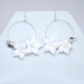 Faux Pearl Porcelain, Bridal White Flower Hoop Earrings, Bridal Jewelry, Pearl Bridal Earrings, Statement Dangle Earrings