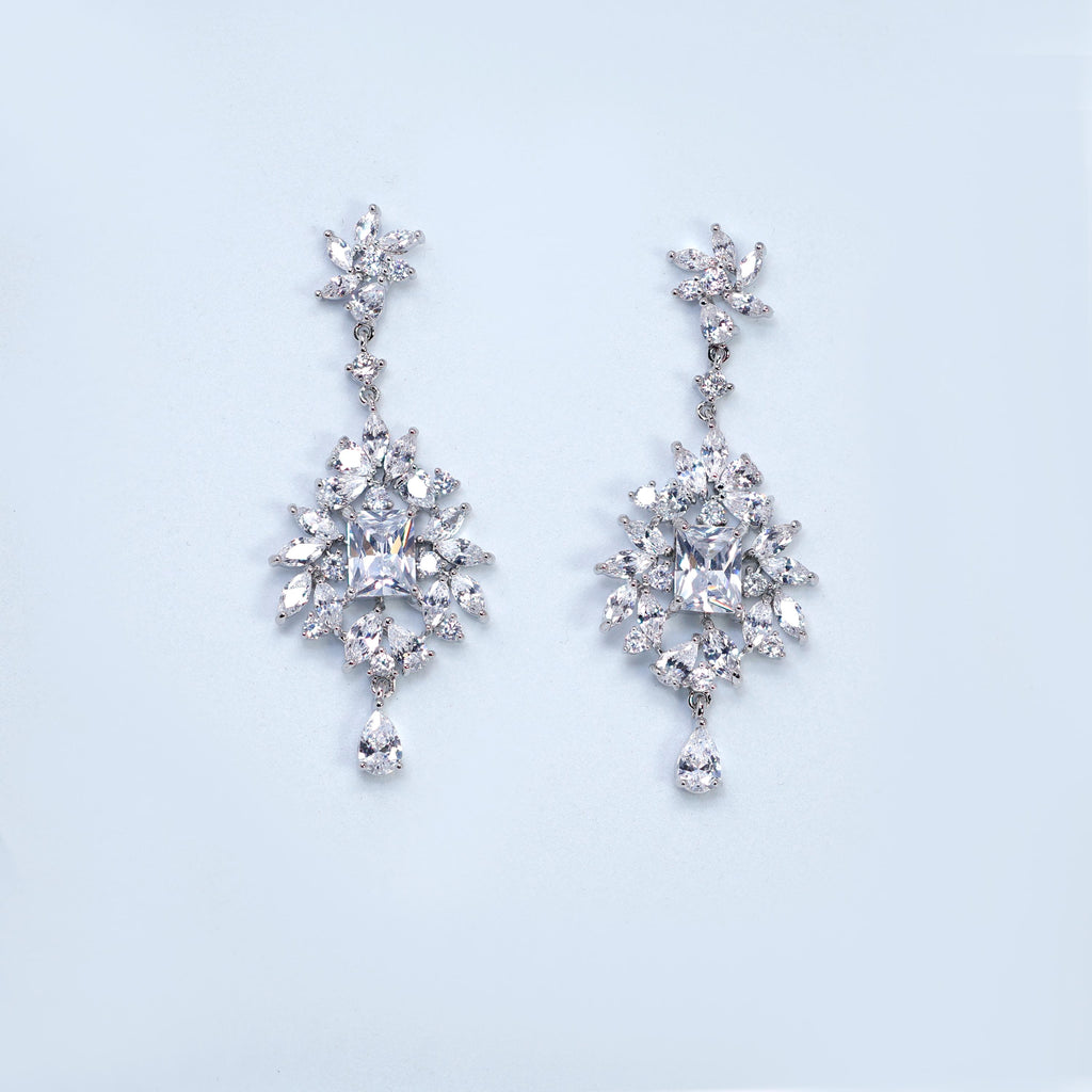 CZ Grand Ballroom Bridal Earrings: Long Petal Drop, Statement CZ Jewelry, Gift For Her,