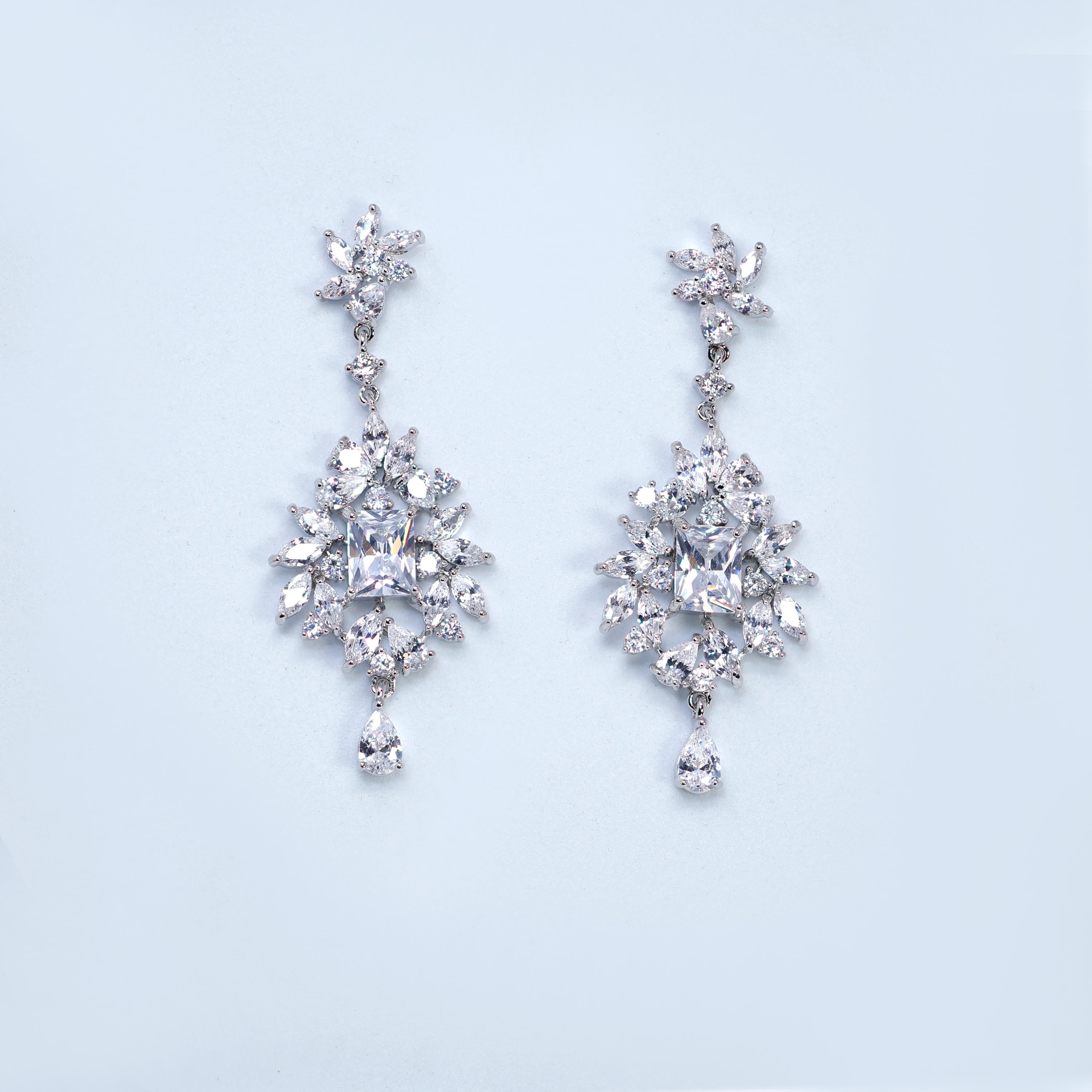 CZ Grand Ballroom Bridal Earrings: Long Petal Drop, Statement CZ Jewelry, Gift For Her,