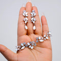 Something Blue And Dainty Opaline Garden Bridal Earring And Bracelet Set, Long Bridal Jewelry Crystal Bridal Earrings, Statement Earrings