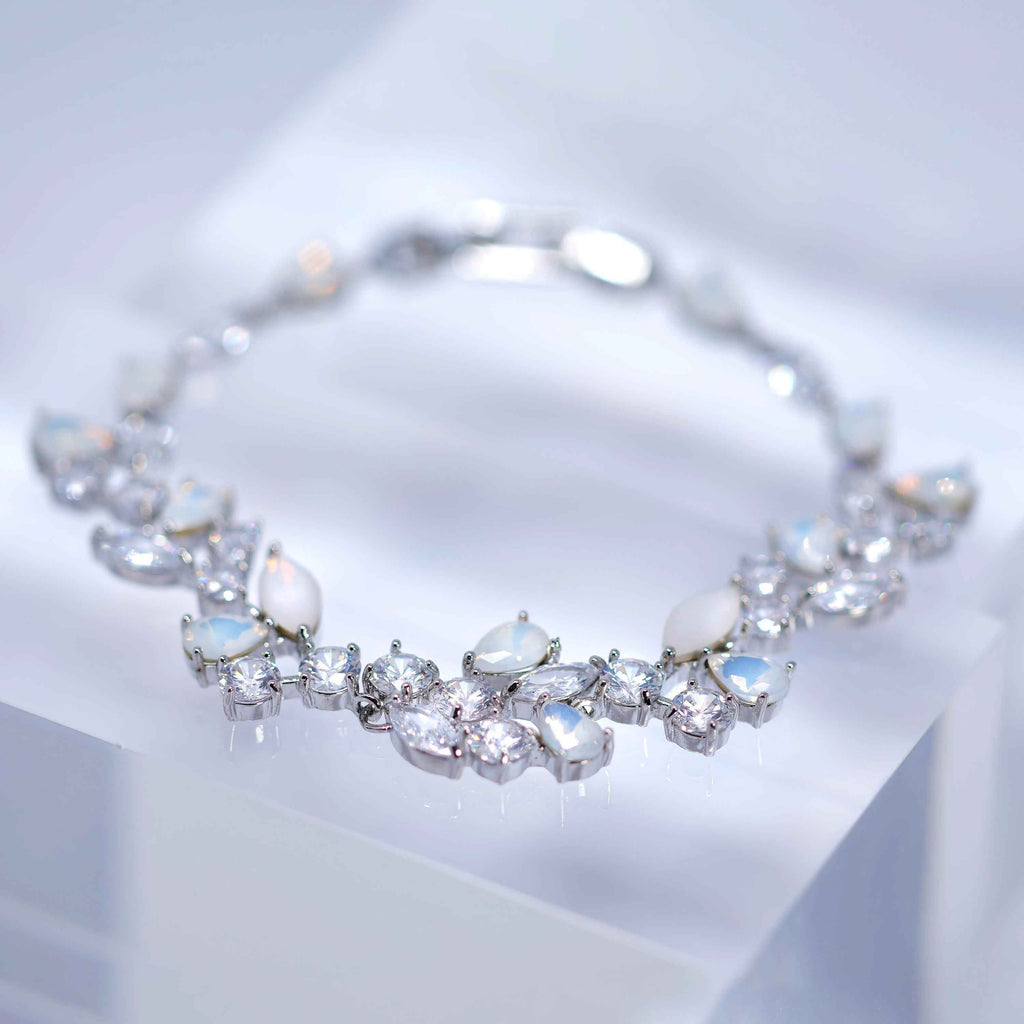 Something Blue And Dainty Opaline Garden Bridal Earring And Bracelet Set, Long Bridal Jewelry Crystal Bridal Earrings, Statement Earrings