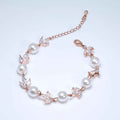 Rose gold Faux Pearls And Leaves Tennis Bracelet, Delicate Bracelet, Bracelet Femme, Wedding Bracelet, Bridesmaid Gift, Bridal Bracelet.