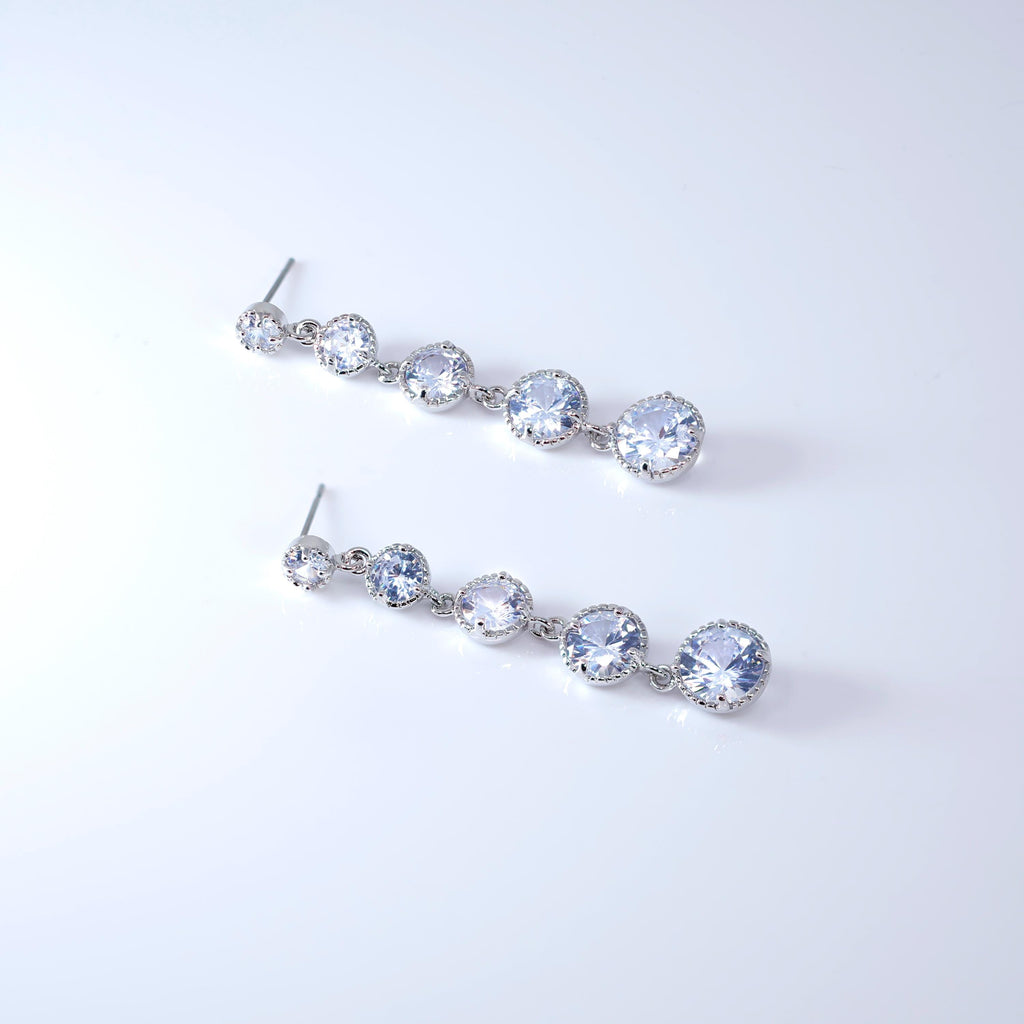 Bezel Drop CZ Diamond earrings, Tassel Bridal Jewelry Bridal Earrings Crystal Bridal Earrings Statement earrings Cz