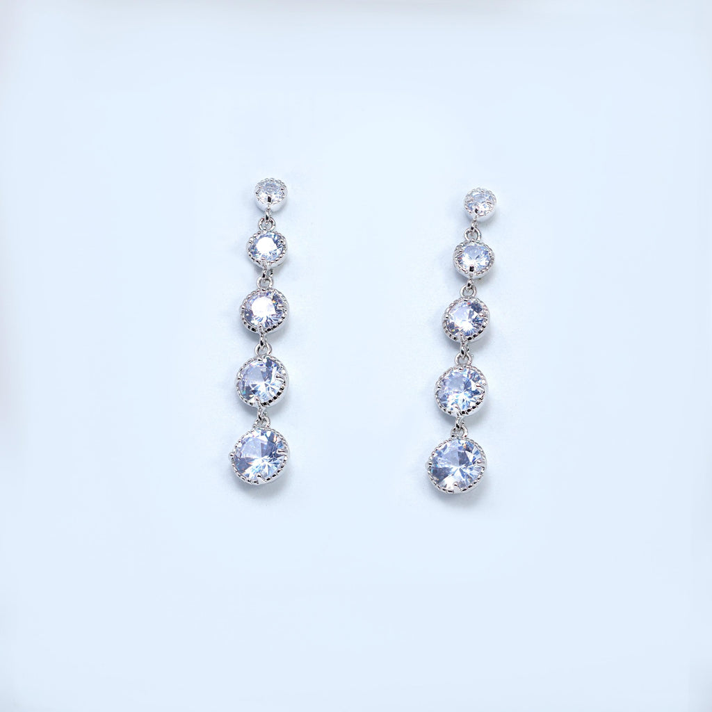 Bezel Drop CZ Diamond earrings, Tassel Bridal Jewelry Bridal Earrings Crystal Bridal Earrings Statement earrings Cz