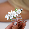 Porcelain White flower Freshwater Pearl Garden Lily Hair Comb, Bridal Hair piece, Wedding Hair Accessory.