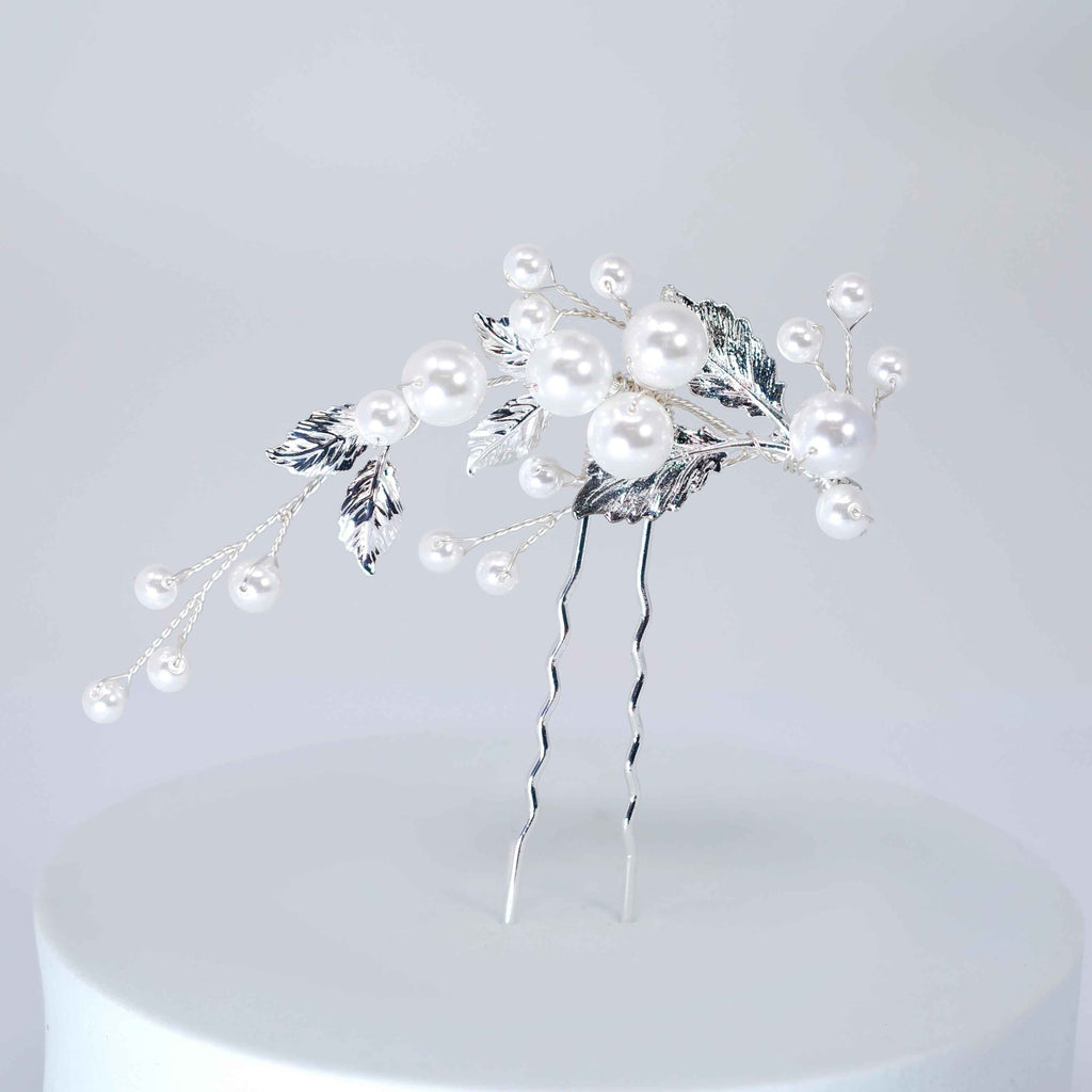 Silver And Gold Leaves And Pearls Hair Pins Set, Bridal Hair Accessories, Gift For Her