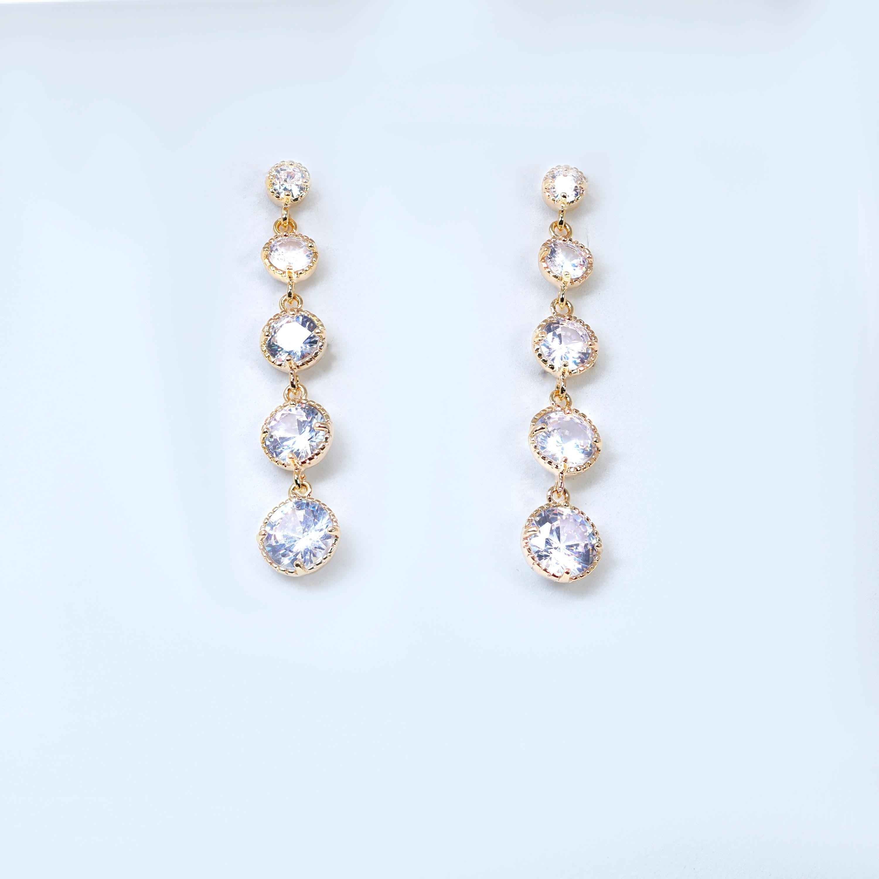 Bezel Drop CZ Diamond earrings, Tassel Bridal Jewelry Bridal Earrings Crystal Bridal Earrings Statement earrings Cz