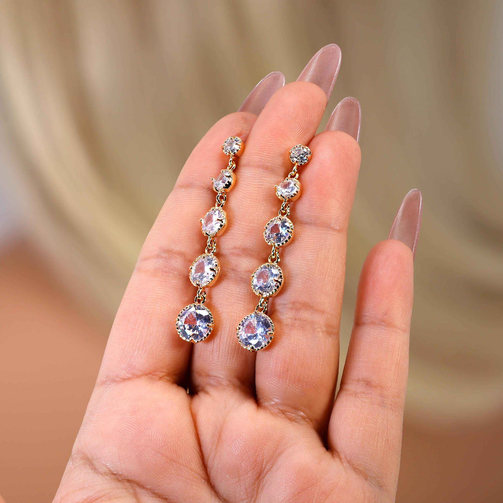 Bezel Drop CZ Diamond earrings, Tassel Bridal Jewelry Bridal Earrings Crystal Bridal Earrings Statement earrings Cz