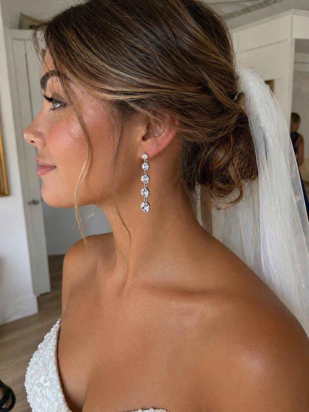 Bezel Drop CZ Diamond earrings, Tassel Bridal Jewelry Bridal Earrings Crystal Bridal Earrings Statement earrings Cz