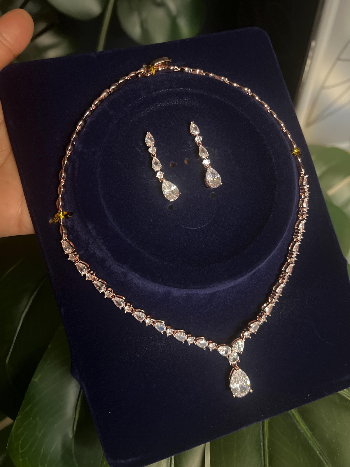 Swarovski Crystals Pear Shape Teardrop Necklace and Earrings Set, Long Bridal Earrings And Necklace, Statement Earrings Cz Necklace Set.